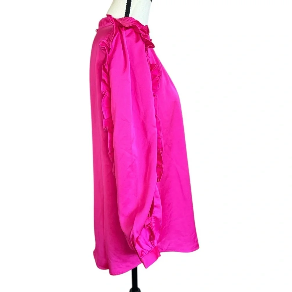 J. Crew Pink Puff Sleeve Ruffled Blouse